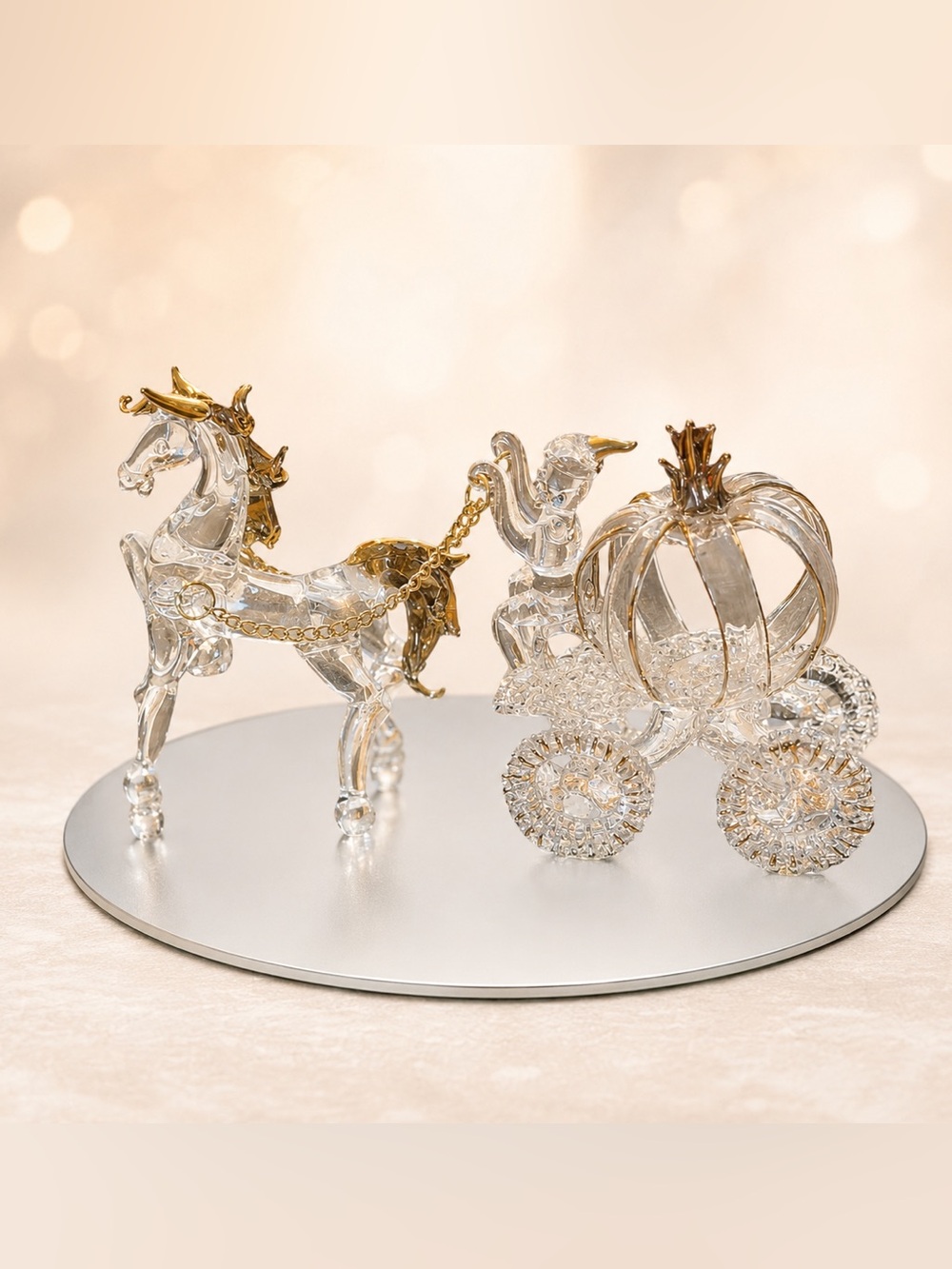 Crystal Horse & Carriage Figurine with Gold Accents